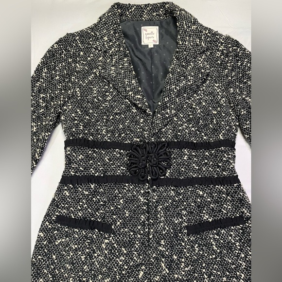 Gorgeous Nanette Lepore Black Cream Tweed Coat Jacket Ribbon Trim - L - Picture 2 of 15